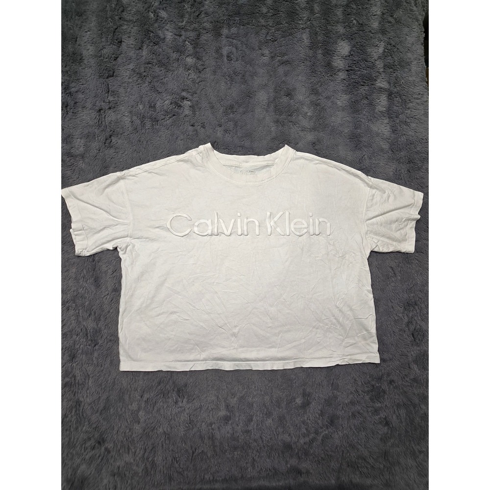 Calvin Klein Performance Womens White Embossed Logo T-Shirt Size Medium 0263